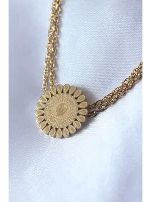  Altın  Çeyrek Altın Çift Sıra Zincir Model  Çelik Kolye