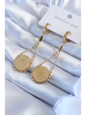 Altın Çeyrek Model Çelik Küpe