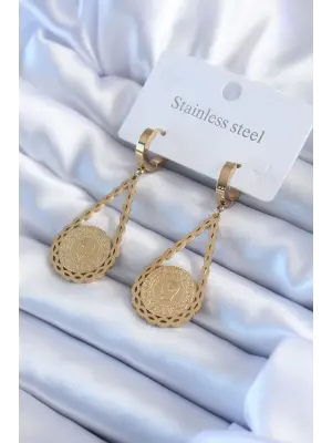 Altın Çeyrek Model Çelik Küpe