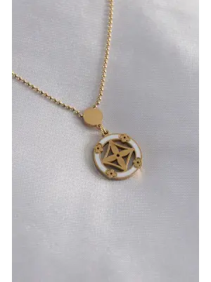  Altın  Çiçek Figür  Çelik Kolye