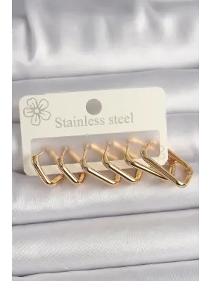   Altın Çoklu Kare Model Çelik Küpe Seti