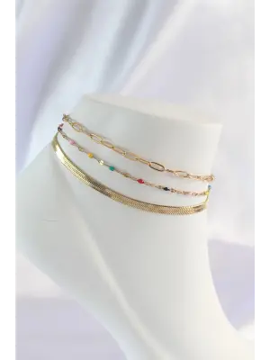 316L Çelik Gold Renk Çoklu Renkli Taş Tasarımlı Halhal