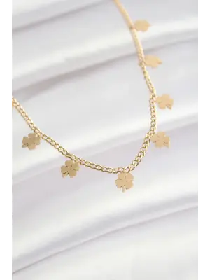  Altın  Çoklu Yonca Tasarımlı Çelik Kolye
