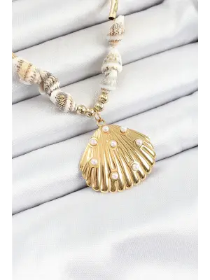 316L Çelik Gold Renk Deniz Kabuğu Modelli Kadın Kolye