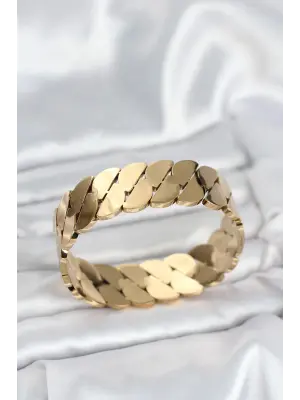 316L Çelik Gold Renk Ezme Zincir Model Kadın Kelepçe Bileklik