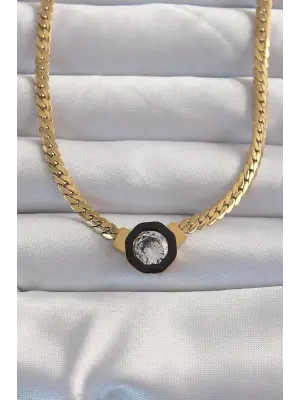  Altın  Ezme Zincir Zirkon Taşlı Mineli Serenay Çelik Kolyesi