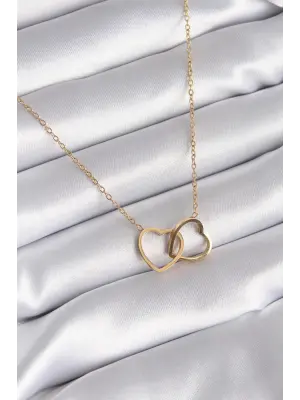  Altın  Geçmeli Kalp Model  Çelik Kolye