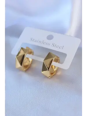 316L Çelik Gold Renk Geometrik Halka Model Kadın Küpe