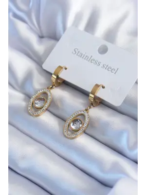   Altın Göz Model Zirkon Taşlı Çelik Küpe