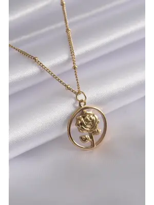 316L Çelik Gold Renk Gül Figür Kadın Kolye