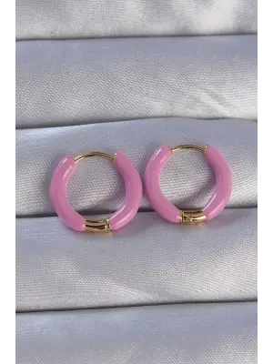   Altın Gül Kurusu Mineli Halka Küpe