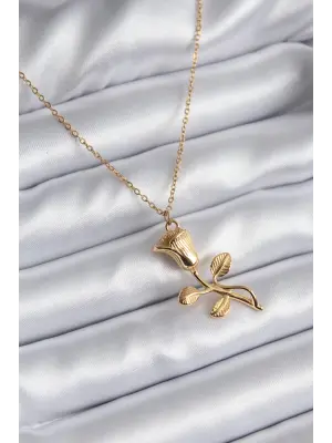  Altın  Gül Model  Çelik Kolye