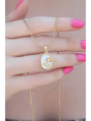 316L Çelik Gold Renk Gül Portre Model Kadın Kolye