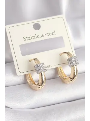   Altın Gümüş Zirkon Taşlı Halka Model Çelik Küpe