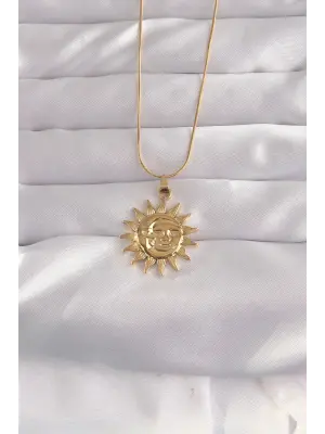  Altın  Güneş Figür Vintage Çelik Kolye