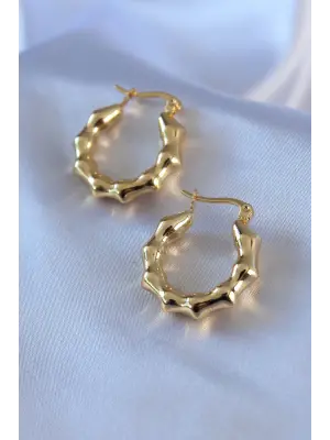 316L Çelik Altın Renginde Tırtıklı Halka Model Kadın Küpe