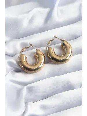 316L Çelik Gold Renk Halka Model Kadın Küpe