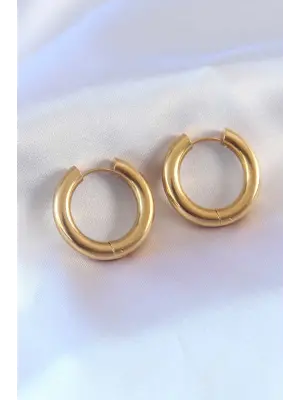 316L Çelik Gold Renk Halka Model Kadın Küpe