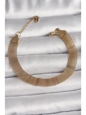 316L Çelik Gold Renk Hasır Zincir Model Kadın Bileklik