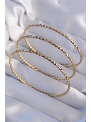 316L Çelik Gold Renk İnce Burgu Model Ajda Bilezik Seti