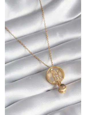  Altın  İnsan Figür Model 100 Dilde Seni Seviyorum Projeksiyon Aksesuar  Çelik Kolye