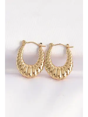   Altın İri Çizgili Bombeli Halka Küpe