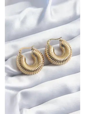 316L Çelik Gold Renk İşlemeli Halka Model Kadın Küpe