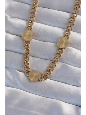  Altın  İşlemeli Kalp Model Zincir Çelik Kolye