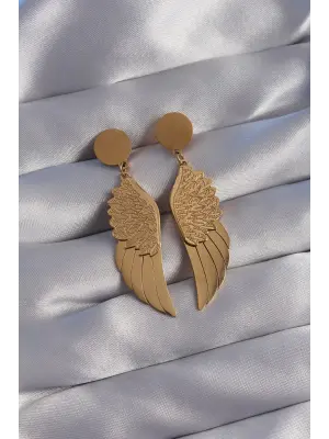   Altın İşlemeli Melek Kanadı Tasarımlı Küpe