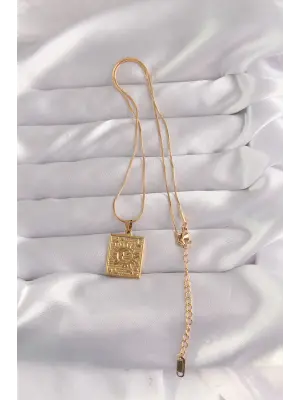 Altın  İşlemeli Vintage Çelik Kolye