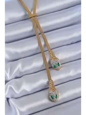 316L Çelik Gold Renk İtalyan Zincir 2li Yılan Model Kadın Kolye