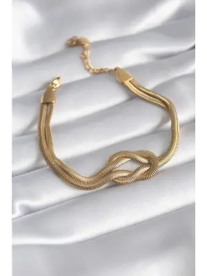 316L Çelik Gold Renk İtalyan Zincir Düğüm Model Kadın Bileklik