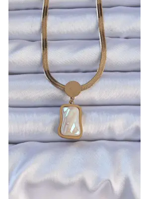  Altın  İtalyan Zincir Ezme Taşlı Çelik Kolye