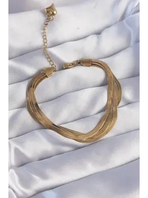 316L Çelik Gold Renk İtalyan Zincir Model Çoklu Bileklik