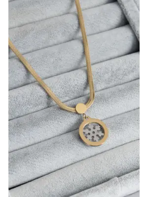  Altın  İtalyan Zincir Model Gümüş Kar Tanesi Figür  Çelik Kolye