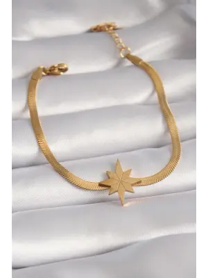 316L Çelik Gold Renk İtalyan Zincir Model Kutup Yıldızı Figür Kadın Bileklik