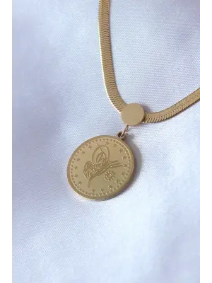  Altın  İtalyan Zincir Model Osmanlı Tuğra Model  Çelik Kolye