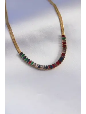  Altın  İtalyan Zincir Model li Zirkon Taşlı  Çelik Kolye