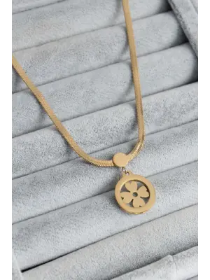 Altın İtalyan Zincir Model Yonca Figür Çelik Kolye