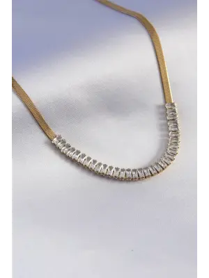  Altın  İtalyan Zincir Model Zirkon Taşlı  Çelik Kolye