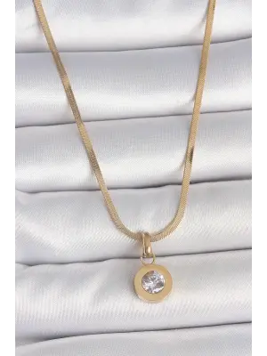 316L Çelik Gold Renk İtalyan Zincir Sallantı Zirkon Taş Model Kadın Kolye