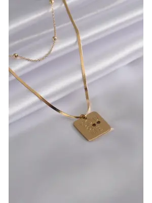 316L Çelik Gold Renk İtalyan Zincir You & Me İşleme Kadın Kolye