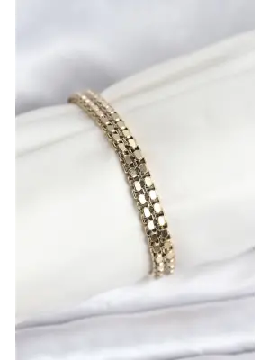 316L Çelik Gold Renk Kadın Bileklik Düz Baklava Zincir