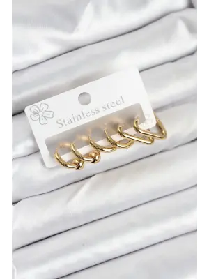 316L Çelik Gold Renk Kadın Küpe Seti