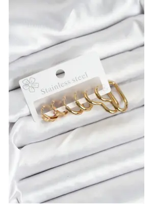 316L Çelik Gold Renk Kadın Küpe Seti