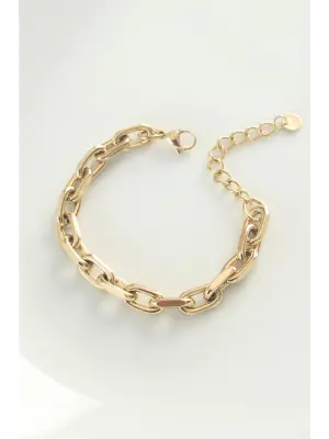 316L Çelik Gold Renk Kalın Baklalı Zincir Bileklik
