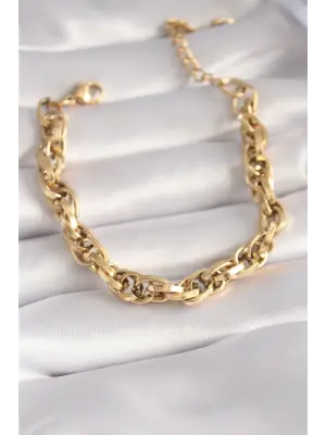 316L Çelik Gold Renk Kalın Zincir Model Kadın Bileklik
