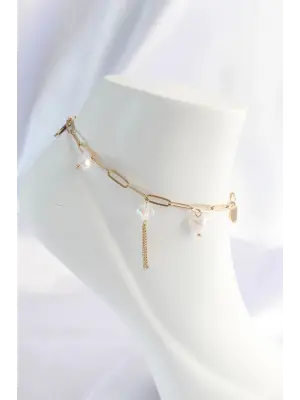 316L Çelik Gold Renk Kalp Detaylı Sallantılı Halhal