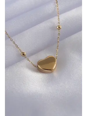 Altın  Kalp Figür  Çelik Kolye