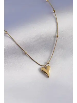  Altın  Kalp Figür Minimal Top Detay  Çelik Kolye